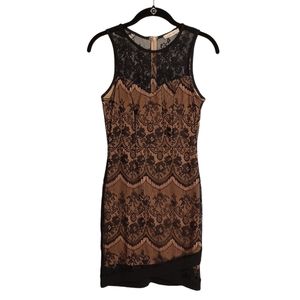 JUST ME Black Floral Lace Nude Lining Sleeveless Bodycon Dress Medium